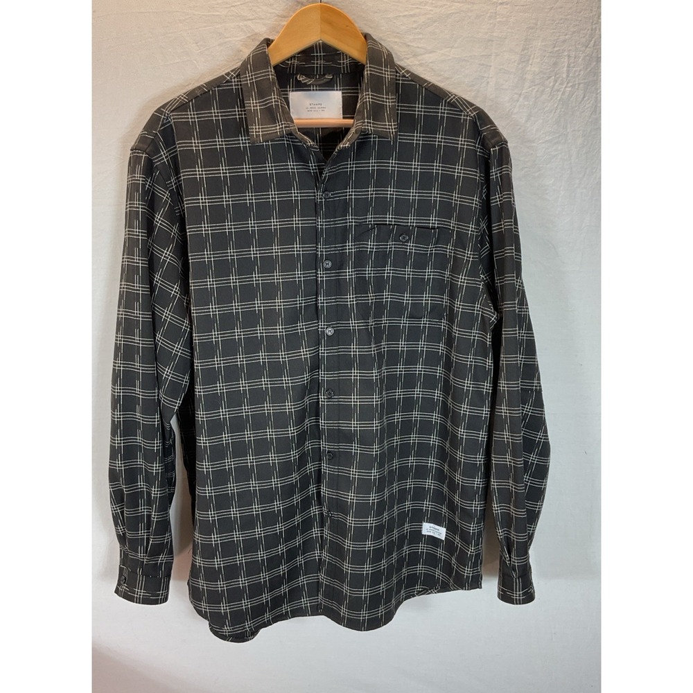 Stampd Shirt Sz L Core Grid Lined Men's Flannel Button Down Black Casual